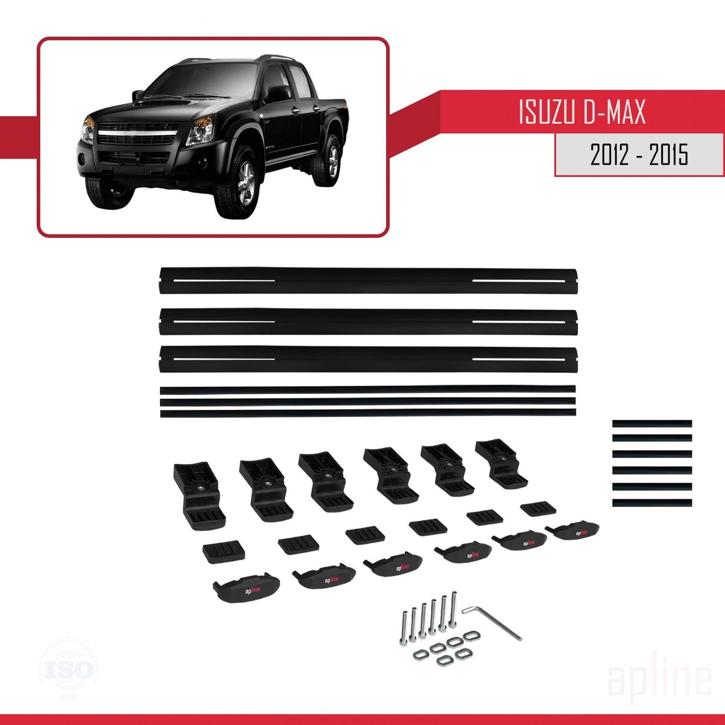 Compatible avec Isuzu D-Max 2 (RT50) Pre-Facelift 2012-2015 BASIC Model Barres de Toit Railing Porte-Bagages de Voiture Noir Aluminium 3 Barres