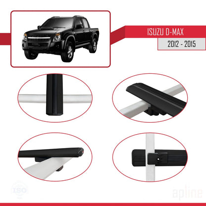Compatible avec Isuzu D-Max 2 (RT50) Pre-Facelift 2012-2015 BASIC Model Barres de Toit Railing Porte-Bagages de Voiture Noir Aluminium 2 Barres