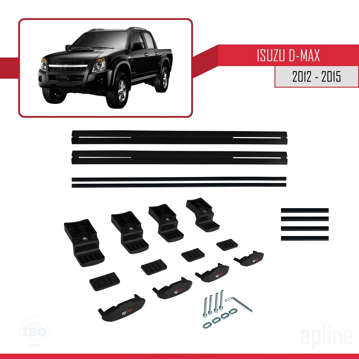 Compatible avec Isuzu D-Max 2 (RT50) Pre-Facelift 2012-2015 BASIC Model Barres de Toit Railing Porte-Bagages de Voiture Noir Aluminium 2 Barres