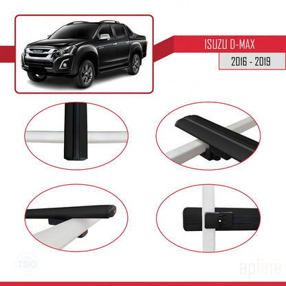 Compatible avec Isuzu D-Max 2 (RT85) Post-Facelift 2016-2019 BASIC Model Barres de Toit Railing Porte-Bagages de Voiture Noir Aluminium 3 Barres