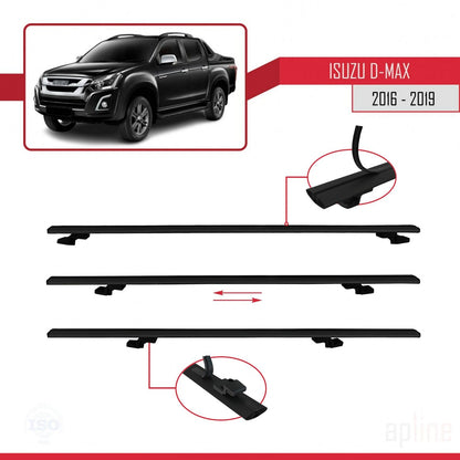 Compatible avec Isuzu D-Max 2 (RT85) Post-Facelift 2016-2019 BASIC Model Barres de Toit Railing Porte-Bagages de Voiture Noir Aluminium 2 Barres