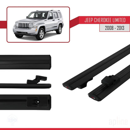 Compatible avec Jeep Cherokee 4 (KK) 2008-2013 BASIC Model Barres de Toit Railing Porte-Bagages de Voiture Noir Aluminium 2 Barres