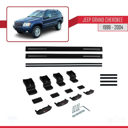 Compatible avec Jeep Grand Cherokee 2 (WJ) 1999-2004 BASIC Model Barres de Toit Railing Porte-Bagages de Voiture Noir Aluminium 2 Barres
