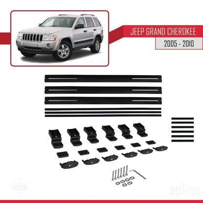Compatible avec Jeep Grand Cherokee 3 (WK) 2005-2010 BASIC Model Barres de Toit Railing Porte-Bagages de Voiture Noir Aluminium 3 Barres