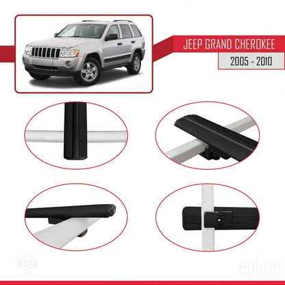 Compatible avec Jeep Grand Cherokee 3 (WK) 2005-2010 BASIC Model Barres de Toit Railing Porte-Bagages de Voiture Noir Aluminium 3 Barres