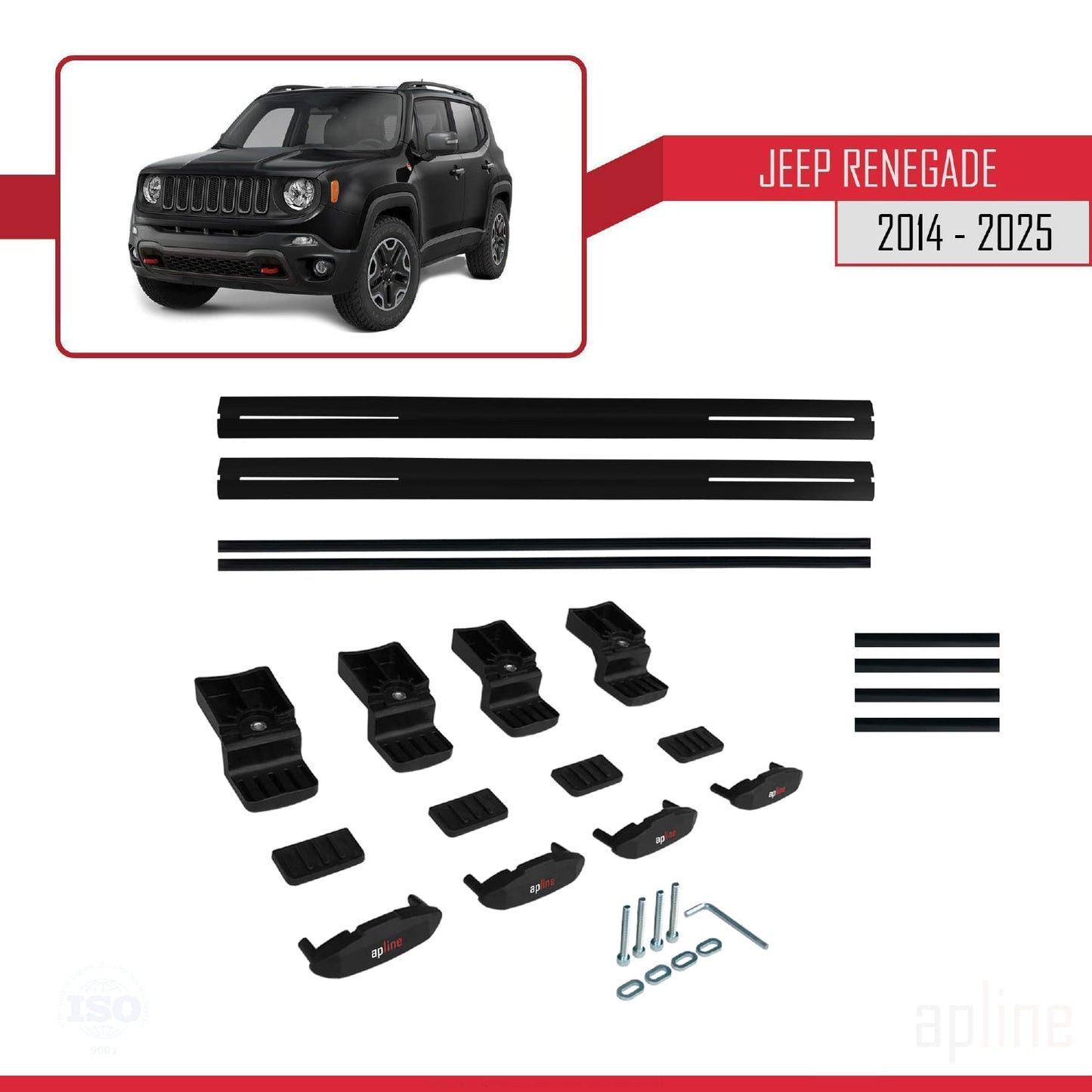 Compatible avec Jeep Renegade (BU) 2014-2025 BASIC Model Barres de Toit Railing Porte-Bagages de Voiture Noir Aluminium 2 Barres