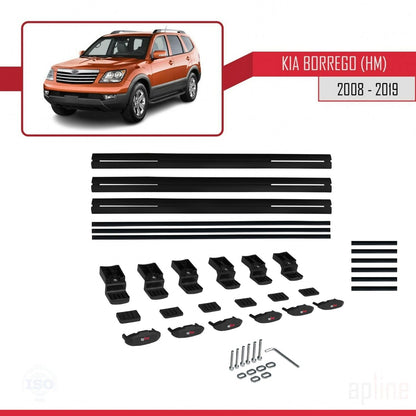 Compatible avec Kia Borrego (HM) 2008-2019 BASIC Model Barres de Toit Railing Porte-Bagages de Voiture Noir Aluminium 3 Barres