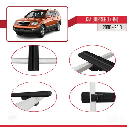 Compatible avec Kia Borrego (HM) 2008-2019 BASIC Model Barres de Toit Railing Porte-Bagages de Voiture Noir Aluminium 3 Barres