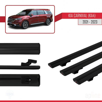 Compatible avec Kia Carnival 4 (KA4) 2021-2023 BASIC Model Barres de Toit Railing Porte-Bagages de Voiture Noir Aluminium 3 Barres