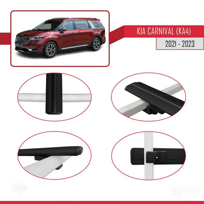 Compatible avec Kia Carnival 4 (KA4) 2021-2023 BASIC Model Barres de Toit Railing Porte-Bagages de Voiture Noir Aluminium 3 Barres