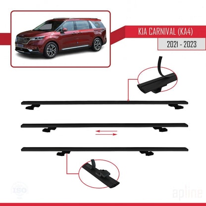 Compatible avec Kia Carnival 4 (KA4) 2021-2023 BASIC Model Barres de Toit Railing Porte-Bagages de Voiture Noir Aluminium 3 Barres