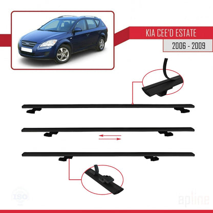 Compatible with Kia Ceed (ED) SW Pre-Facelift 2006-2009 BASIC Model Car Roof Rack Cross Bar Black Aluminium 2 Bars