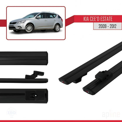 Compatible with Kia Ceed (ED) SW Post-Facelift 2009-2012 BASIC Model Car Roof Rack Cross Bar Black Aluminium 2 Bars