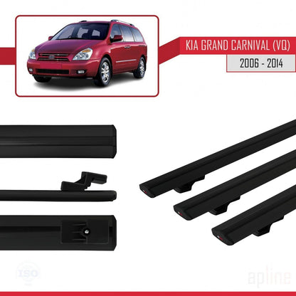 Compatible avec Kia Grand Carnival 2 (VQ) 2006-2014 BASIC Model Barres de Toit Railing Porte-Bagages de Voiture Noir Aluminium 3 Barres