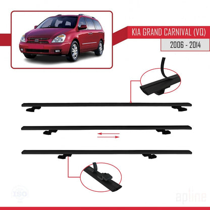 Compatible avec Kia Grand Carnival 2 (VQ) 2006-2014 BASIC Model Barres de Toit Railing Porte-Bagages de Voiture Noir Aluminium 3 Barres