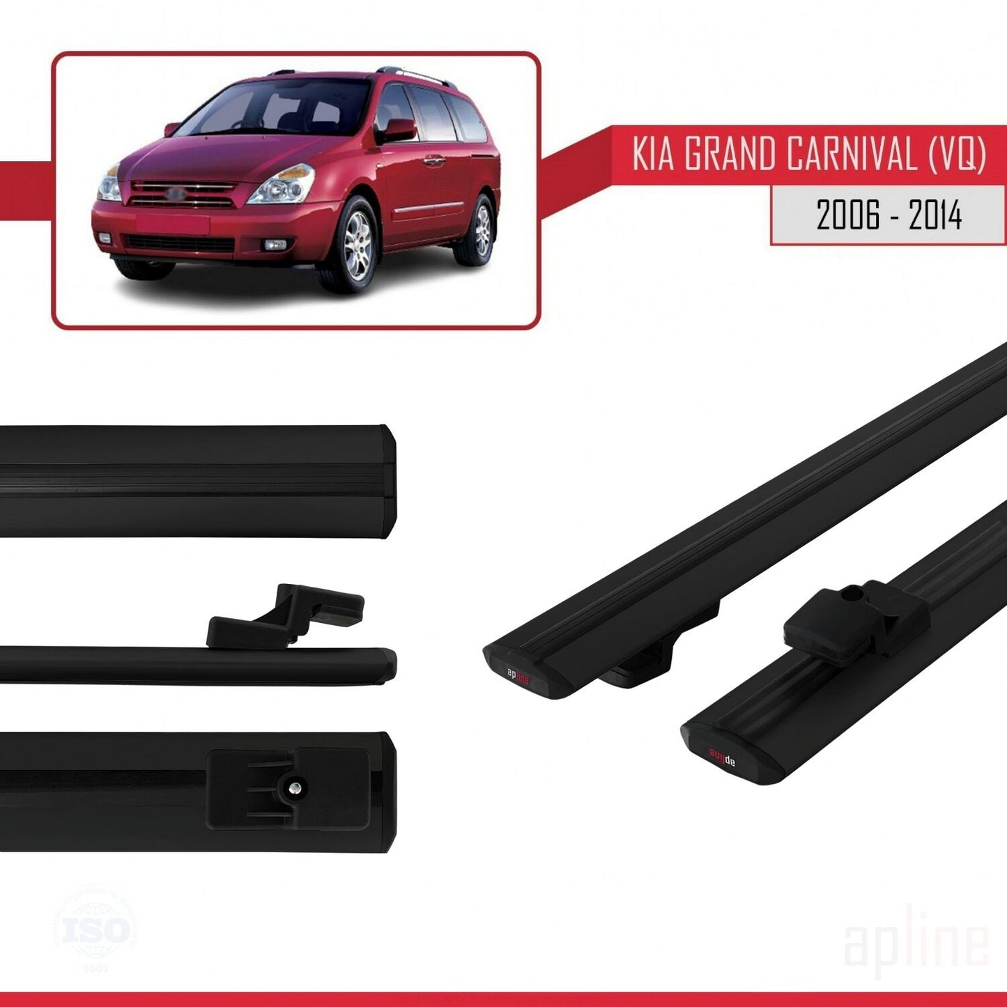 Compatible with Kia Grand Carnival 2 (VQ) 2006-2014 BASIC Model Car Roof Rack Cross Bar Black Aluminium 2 Bars