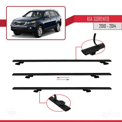 Compatible avec Kia Sorento 2 (XM) 2010-2014 BASIC Model Barres de Toit Railing Porte-Bagages de Voiture Noir Aluminium 3 Barres