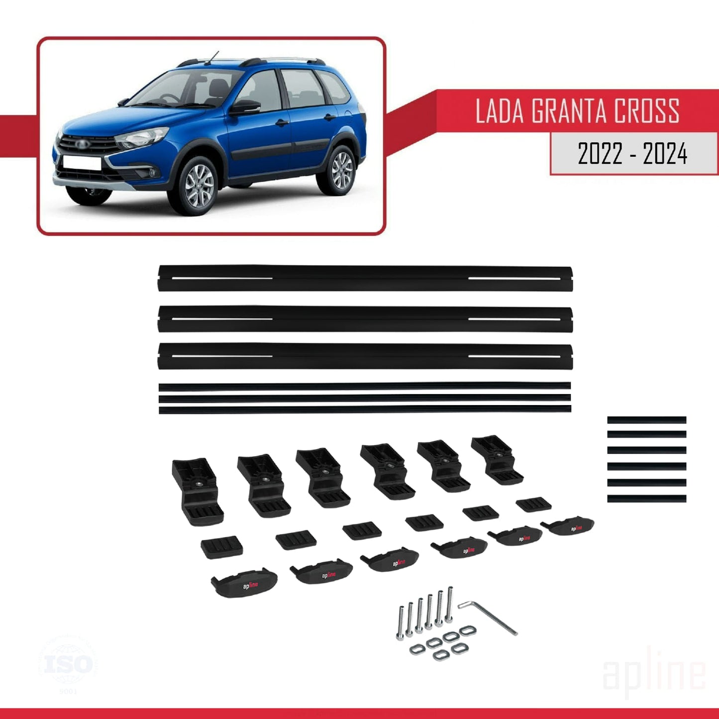 Compatible avec Lada Granta Cross 2022-2024 BASIC Model Barres de Toit Railing Porte-Bagages de Voiture Noir Aluminium 3 Barres