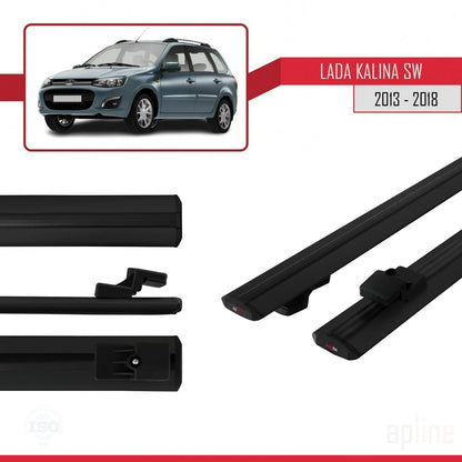 Compatible avec Lada Kalina 2 Break 2013-2018 BASIC Model Barres de Toit Railing Porte-Bagages de Voiture Noir Aluminium 2 Barres