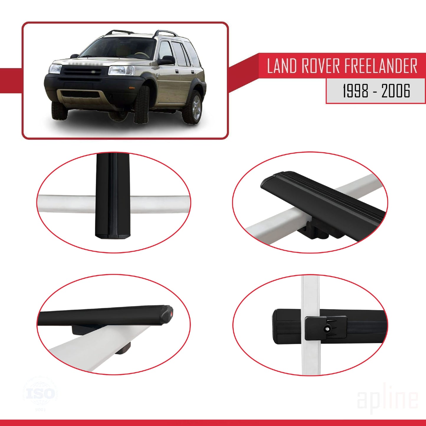 Compatible with Land Rover Freelander (L314) 1998-2006 BASIC Model Car Roof Rack Cross Bar Black Aluminium 2 Bars