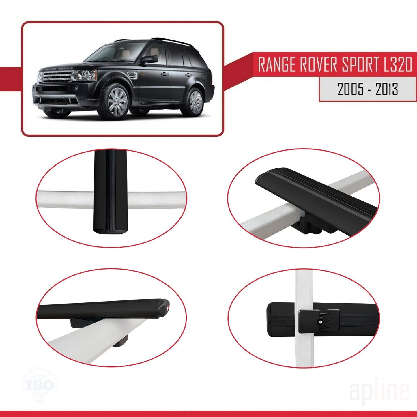 Compatible avec Land Rover Range Rover Sport (L320) 2005-2013 BASIC Model Barres de Toit Railing Porte-Bagages de Voiture Noir Aluminium 2 Barres