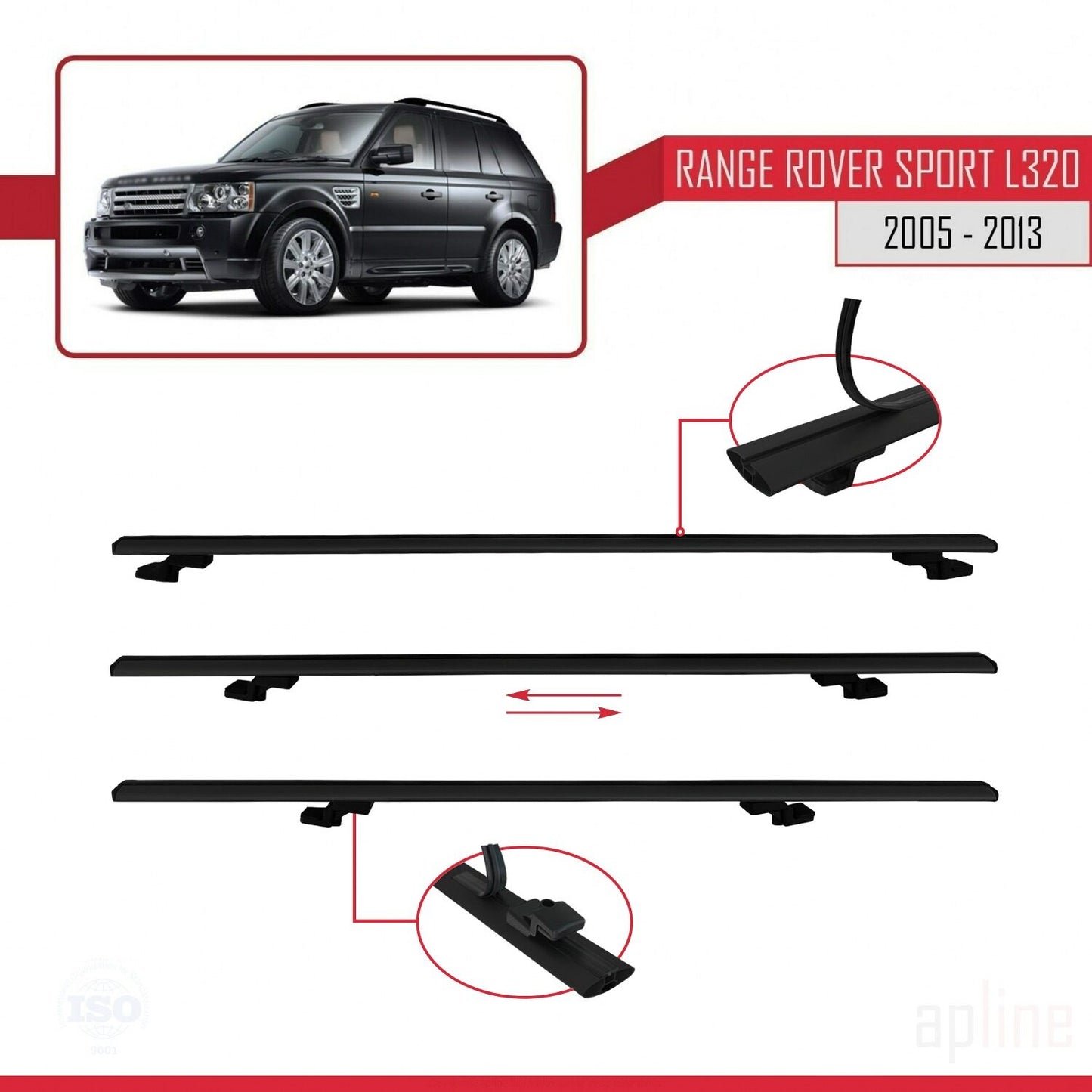 Compatible avec Land Rover Range Rover Sport (L320) 2005-2013 BASIC Model Barres de Toit Railing Porte-Bagages de Voiture Noir Aluminium 2 Barres