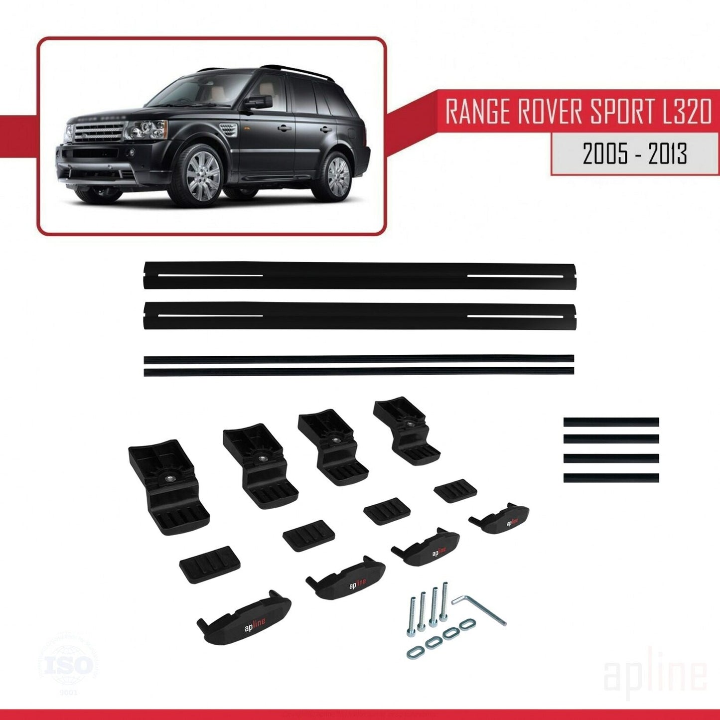 Compatible avec Land Rover Range Rover Sport (L320) 2005-2013 BASIC Model Barres de Toit Railing Porte-Bagages de Voiture Noir Aluminium 2 Barres