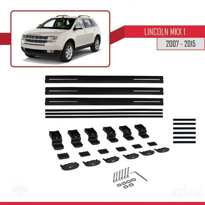 Compatible avec Lincoln MKX (U388) 2007-2015 BASIC Model Barres de Toit Railing Porte-Bagages de Voiture Noir Aluminium 3 Barres