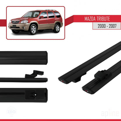 Compatible avec Mazda Tribute 2000-2007 BASIC Model Barres de Toit Railing Porte-Bagages de Voiture Noir Aluminium 2 Barres