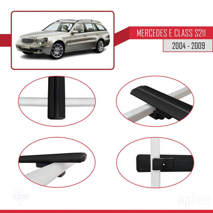 Compatible avec Mercedes Classe E 3 (S211) 2004-2009 BASIC Model Barres de Toit Railing Porte-Bagages de Voiture Noir Aluminium 2 Barres