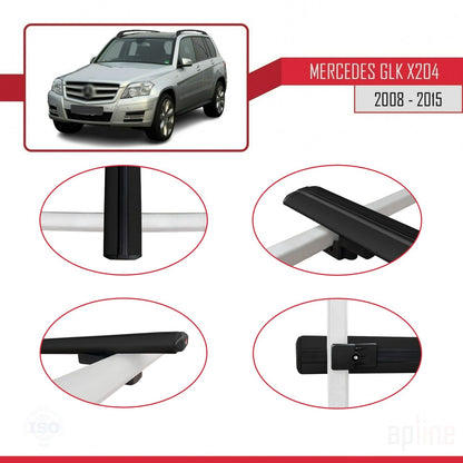 Compatible with Mercedes GLK Class (X204) 2008-2015 BASIC Model Car Roof Rack Cross Bar Black Aluminium 2 Bars