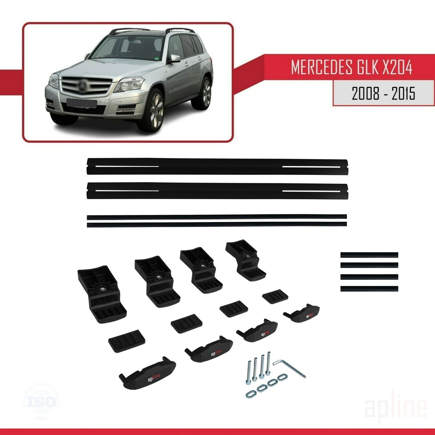 Compatible with Mercedes GLK Class (X204) 2008-2015 BASIC Model Car Roof Rack Cross Bar Black Aluminium 2 Bars