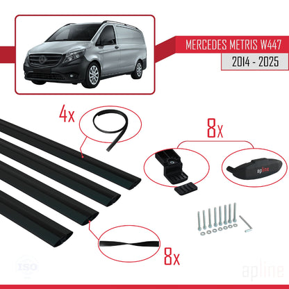 Compatible with Mercedes Metris (W447) 2014-2025 BASIC Model Car Roof Rack Cross Bar Black Aluminium 4 Bars