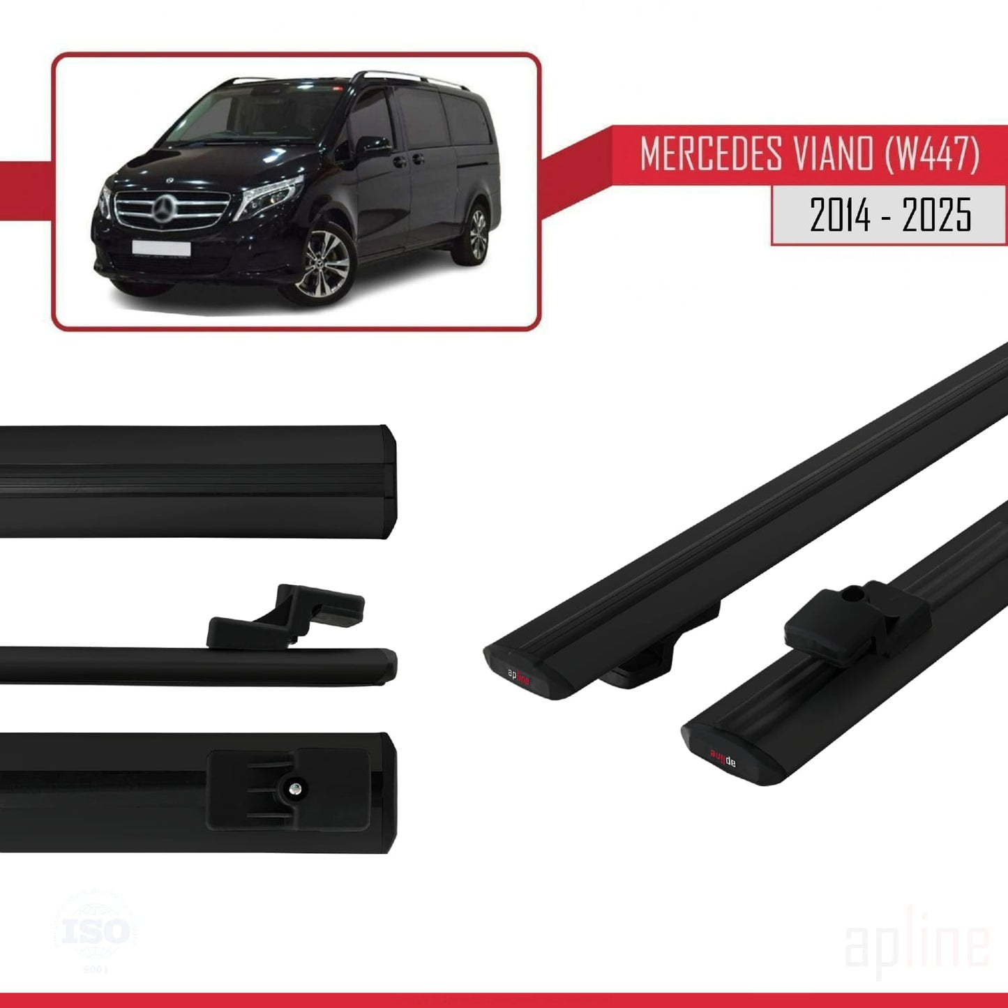 Compatible with Mercedes Viano 3 (W447) 2014-2025 BASIC Model Car Roof Rack Cross Bar Black Aluminium 2 Bars