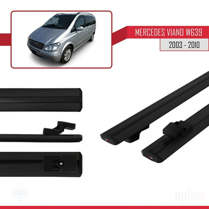 Compatible with Mercedes Viano 2 (W639) Pre-Facelift 2003-2010 BASIC Model Car Roof Rack Cross Bar Black Aluminium 2 Bars