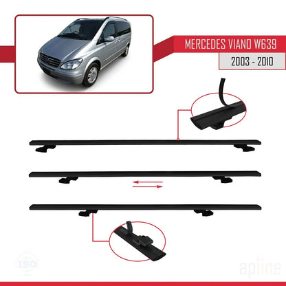 Compatible with Mercedes Viano 2 (W639) Pre-Facelift 2003-2010 BASIC Model Car Roof Rack Cross Bar Black Aluminium 2 Bars