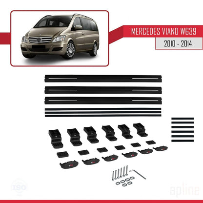 Compatible with Mercedes Viano 2 (W639) Post-Facelift 2010-2014 BASIC Model Car Roof Rack Cross Bar Black Aluminium 3 Bars