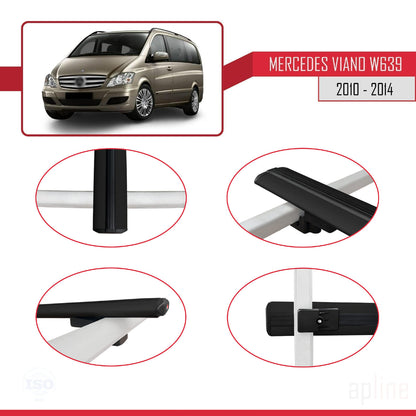 Compatible avec Mercedes Viano 2 (W639) Post-Facelift 2010-2014 BASIC Model Barres de Toit Railing Porte-Bagages de Voiture Noir Aluminium 4 Barres