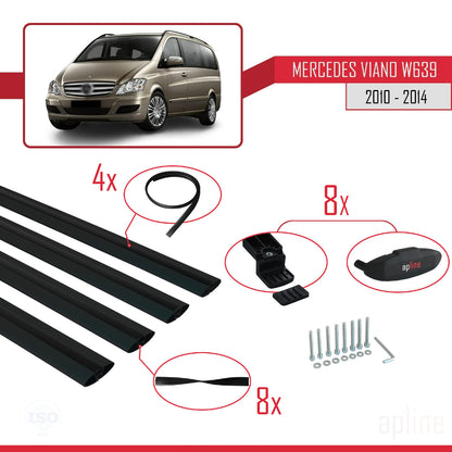 Compatible avec Mercedes Viano 2 (W639) Post-Facelift 2010-2014 BASIC Model Barres de Toit Railing Porte-Bagages de Voiture Noir Aluminium 4 Barres