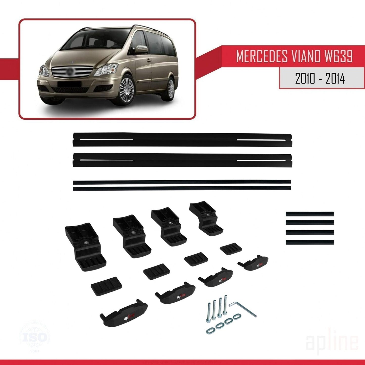Compatible with Mercedes Viano 2 (W639) Post-Facelift 2010-2014 BASIC Model Car Roof Rack Cross Bar Black Aluminium 2 Bars