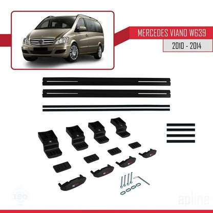 Compatible with Mercedes Viano 2 (W639) Post-Facelift 2010-2014 BASIC Model Car Roof Rack Cross Bar Black Aluminium 2 Bars