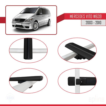 Compatible with Mercedes Vito 2 (W639) Pre-Facelift 2003-2010 BASIC Model Car Roof Rack Cross Bar Black Aluminium 2 Bars
