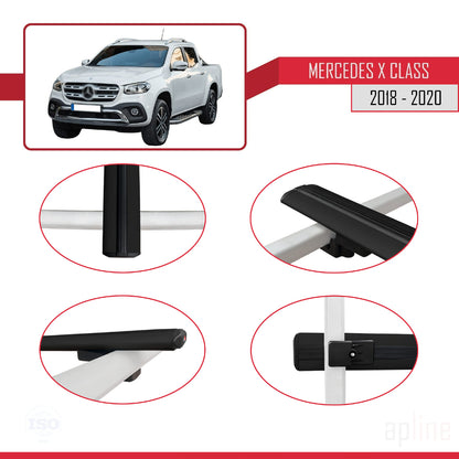 Compatible avec Mercedes Classe X (470) 2018-2020 BASIC Model Barres de Toit Railing Porte-Bagages de Voiture Noir Aluminium 2 Barres