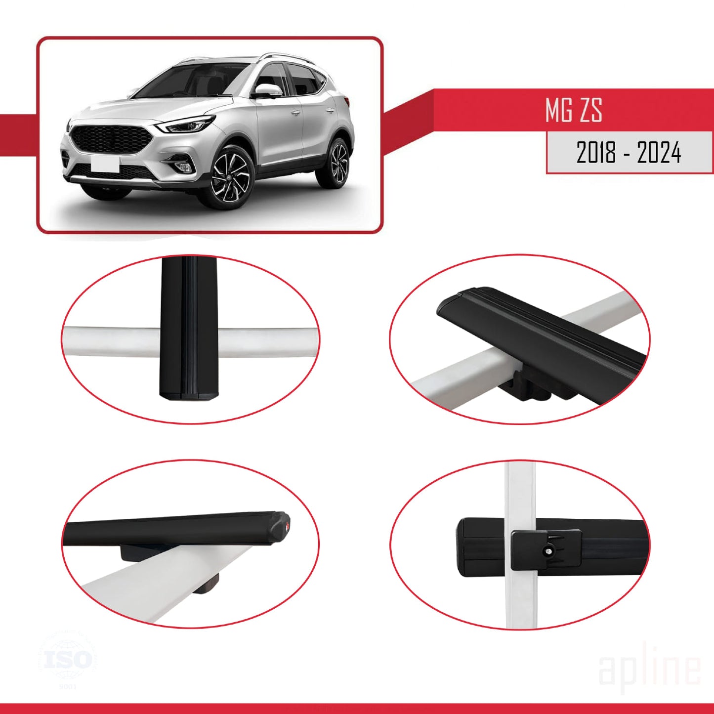 Compatible avec MG ZS 2018-2024 BASIC Model Barres de Toit Railing Porte-Bagages de Voiture Noir Aluminium 3 Barres