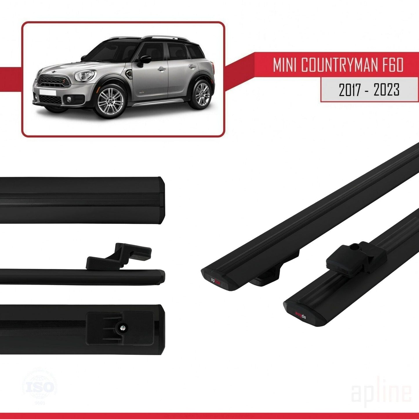 Compatible avec Mini Countryman 2 (F60) 2017-2023 BASIC Model Barres de Toit Railing Porte-Bagages de Voiture Noir Aluminium 2 Barres