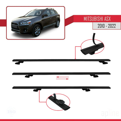 Compatible avec Mitsubishi ASX (GA) 2010-2022 BASIC Model Barres de Toit Railing Porte-Bagages de Voiture Noir Aluminium 2 Barres