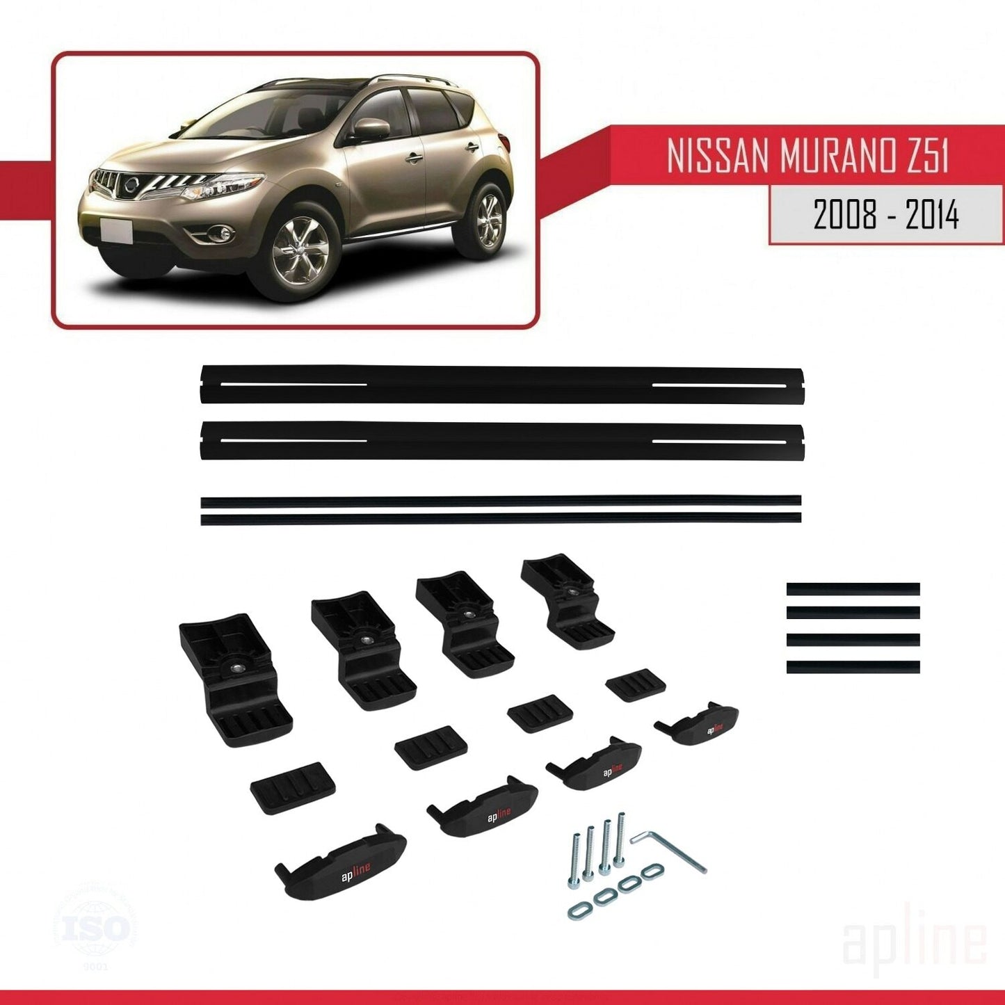 Compatible avec Nissan Murano 2 (Z51) 2008-2014 BASIC Model Barres de Toit Railing Porte-Bagages de Voiture Noir Aluminium 2 Barres