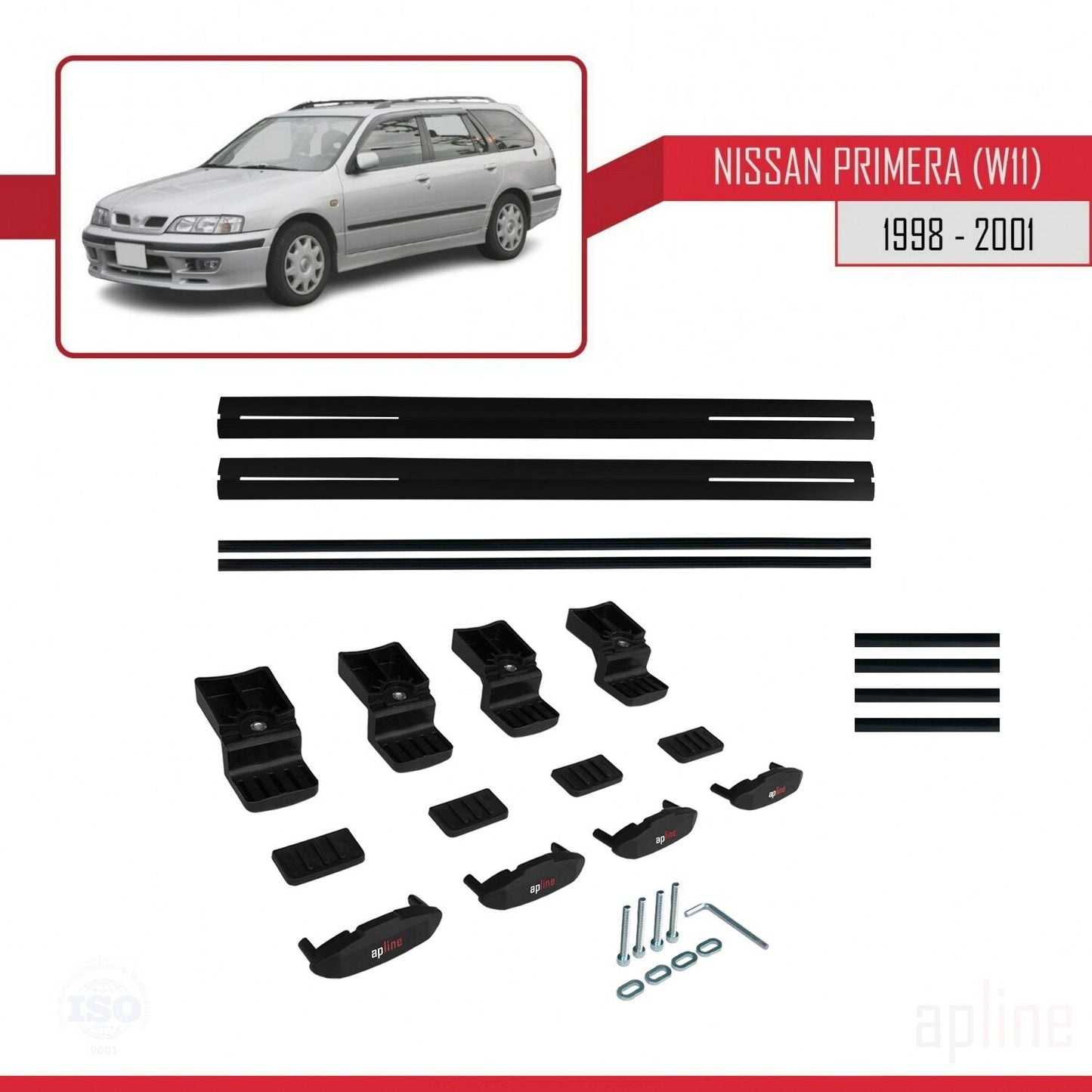 Compatible avec Nissan Primera 2 (W11) Traveller 1998-2001 BASIC Model Barres de Toit Railing Porte-Bagages de Voiture Noir Aluminium 2 Barres