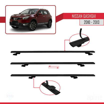 Compatible avec Nissan Qashqai (J10) Post-Facelift 2010-2013 BASIC Model Barres de Toit Railing Porte-Bagages de Voiture Noir Aluminium 3 Barres