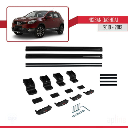 Compatible avec Nissan Qashqai (J10) Post-Facelift 2010-2013 BASIC Model Barres de Toit Railing Porte-Bagages de Voiture Noir Aluminium 2 Barres